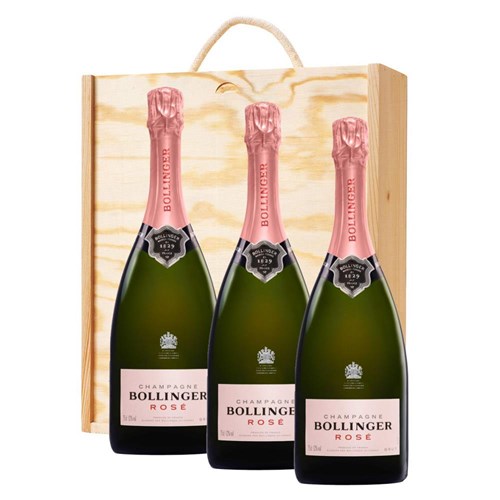 Bollinger Rose Champagne 75cl Treble Pine Wooden Gift Boxed (3 x 75cl)